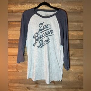 Zac Brown Band Two Tone Gray Raglan Baseball Tee Men’s Size Large